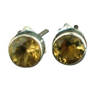  Sterling Silver & Gemstone Citrine Stud Earrings Jewelry