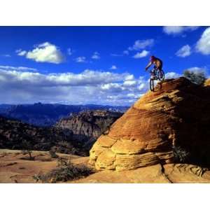  Biker Challenges Slickrock near Rockville, Utah, USA Art 