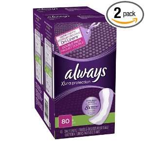 Always Xtra Protection Long Daily Liners, unwrapped, 80 Count (Pack of 