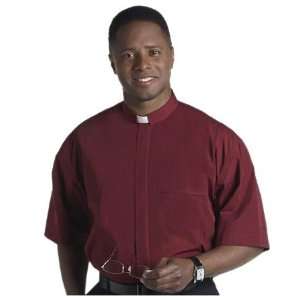   Sleeves Tab Collar Clergy Shirt Burgundy 20 20 1/2 