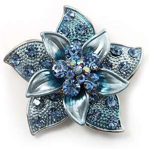  3D Enamel Crystal Flower Brooch (Blue&Sky Blue) Jewelry