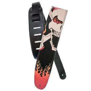   Collection Leather Guitar Strap, Flaming Skull Musical Instruments