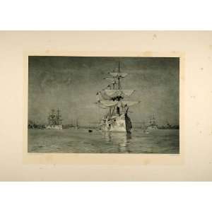  1893 Photogravure Ships White Squadron Boston Harbor 