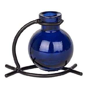  Cobalt Blue Ball Vase With Black Metal Stand 1/pc ~ G83 Floral vase 