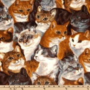  60 Wide Arctic Fleece Cats Brown/Grey Fabric By The Yard 