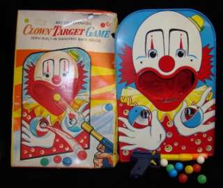 VINTAGE CLOWN TARGET TIN METAL GAME BATTERY OPERATED TOY MADE IN JAPAN 