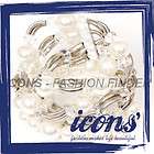 ICONS Fashion Silver Pearl Bead Wide Link Stretch Bracelet Crystal 