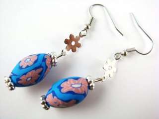 S118 Polymer Clay Fimo earrings blue  