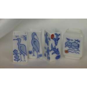  Dollhouse Miniature Set of 4 Miniature Vases with Fish and 