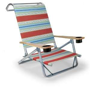   Chaise Folding Beach Arm Chair with Cup Holders, Atlantic Blue Stripe