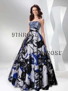 SHOW STOPPER STRAPLESS BLACK FLORAL PRINTS BEADED FORMAL/EVENING/PROM 
