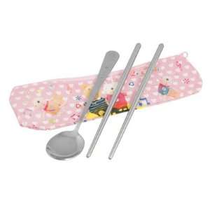   Rabbit Print Pink Bag Portable Travel Spoon Chopsticks Tableware Set