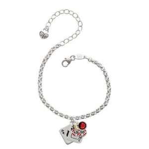  Cards with Poker Chips Silver Plated Brass Charm Bracelet 