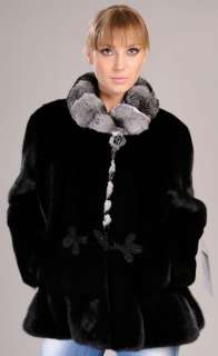 Black SAGA ROYAL natural short hair Mink Fur jacket with real 