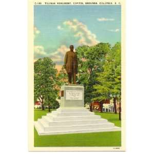   Postcard Tillman Monument   Capitol Grounds   Columbia South Carolina
