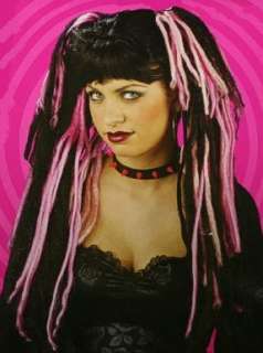 Goth Dread Pigtail Wig  26 Black and Pink Dreadlock Gothic Pig Tail 