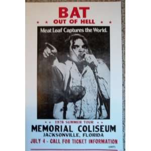   Out of Hell Playing in Jacksonville Florida 1978 Concert Tour Poster