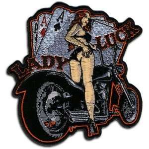 Lady Luck Pin Up 10 x 10 BACK PATCH NEW Embroidered For Biker 