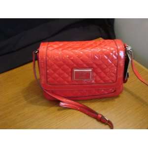  Guess Designer Bright Red Quilted Patent Leather Handbag 