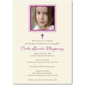 Communion Invitations   Dotted Frame Pink By Grace Designs  