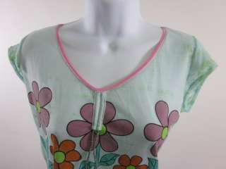 NWT CUSTO Teal Floral Print Flower Power Short Sleeve Shirt Top Sz 2 