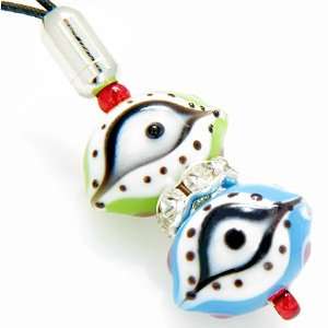  Swarowski Cell Phone Charm In Sky Blue & Lime Eyes 