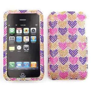 Apple iPhone 3G / 3GS Full Diamond Crystal, Blue/Yellow/Pink Hearts 