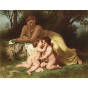   contemplating two embracing children, By Bouguereau William Adolphe