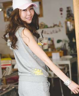 Korean Fashion Womens Sleeveless Hooded Womens Sweat Suits Shorts 