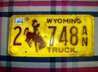1984 Wyoming Truck License Plate Tag Cowboy Horse Bronc  