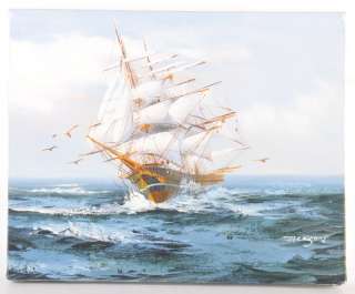 Original Signed Clipper Ship Miniature Oil Painting  
