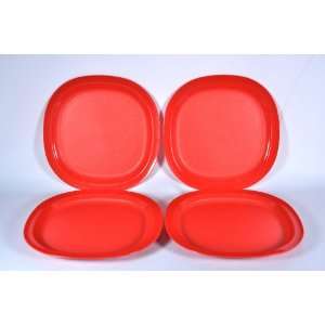  Tupperware 8 Inch Square Plates in Red (Four) Kitchen 
