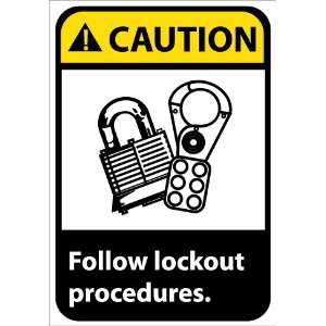 Caution, Follow Lock Out Procedures (W/Graphic), 14X10, Rigid Plastic 