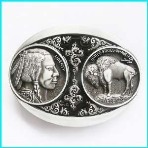   Indian Head Bull USA Coin Belt Buckle WT 112BK 