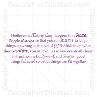 Everything Happens for a Reason Wall Decal Vinyl Art Sticker Quote 
