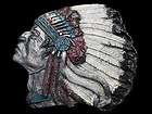VERY COOL VINTAGE 1993 CUT OUT INDIAN CHIEF W/ HEADDRESS BELT BUCKLE