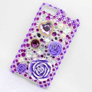 For Ipod Touch 2nd 3rd 2G 3G Gen Bling Purple Flower Skin Cover Hard 