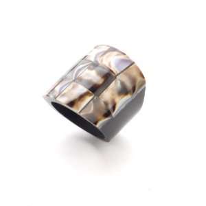  Brown and white cowrie mosaic resin ring natural shell 