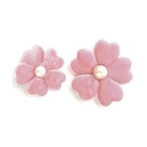 Creative Charms Vintage Velvet Poppies W/Pearls 4/Pkg Pastel Pink; 3 
