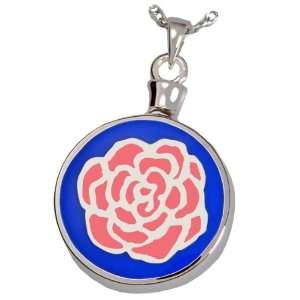    Pet Cremation Jewelry Blue with Pink Rose Silver