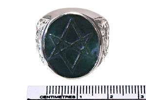 Green jade Sculpted Unicursal Hexagram Silver Ring  