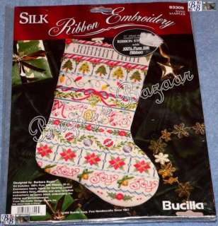 Bucilla BAND SAMPLER Ribbon Embroidery Counted Cross Stitch Stocking 