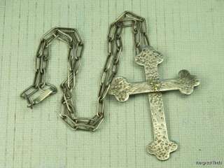 VINTAGE WROUGHT 925 STERLING SILVER & GOLD CROSS NECKLACE HAND MADE 