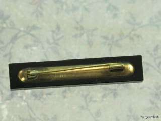 ANTIQUE VICTORIAN BLACK GLASS OBSIDIAN ROSE GOLD SEED PEARL BAR PIN 