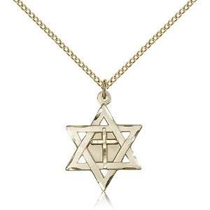  Gold Filled Star of David Jewish W/ Cross Medal Pendant 7 