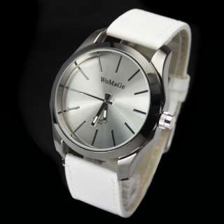 New White Leatheroid Mens Stainless Steel Watch Case Fashion Quartz 