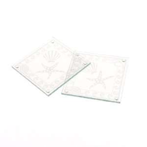  Artwedding Seashell and Starfish Square Glass Coasters 