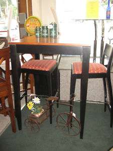 32 Square Bar Table by Dinec 3 pc Group High Bar Stools Wood Black 