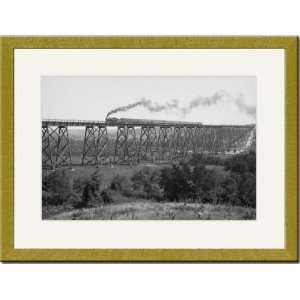  Gold Framed/Matted Print 17x23, Railroad Bridge over the 