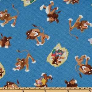  44 Wide Tawny Scrawny Lion Tossed Lions Blue Fabric By 